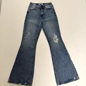 willow &‎ root Womens Flare Jeans 24x32 Medium Wash Distressed Raw Hem  Denim